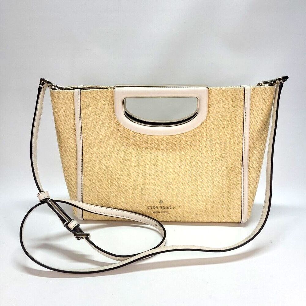 kate spade Alexia‎ Straw Crossbody Clutch White Handbag 12"x8" Retired Cottage